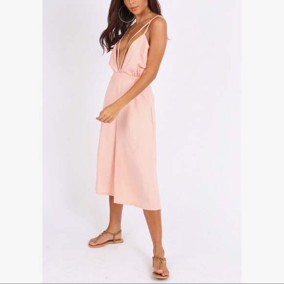 Pink Deep Plunge Culotte Jumpsuit - Picture 2 of 6